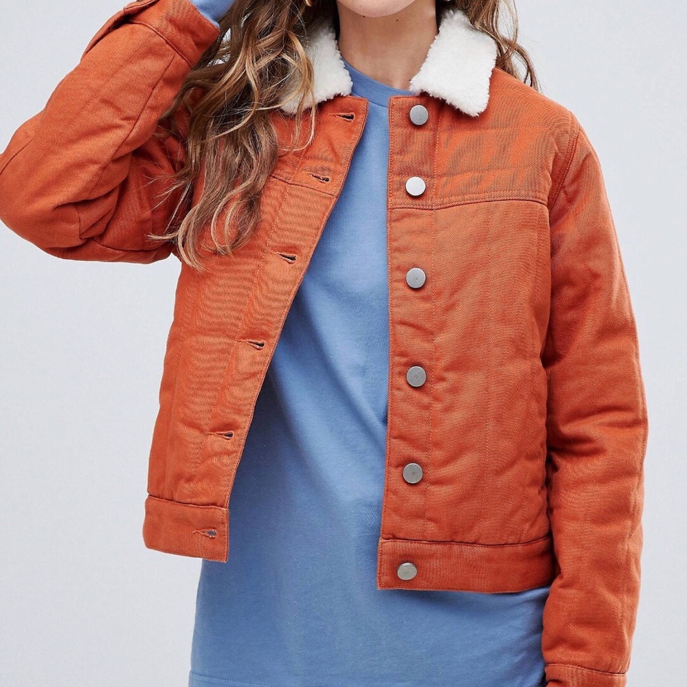 Rust colored coat with fur